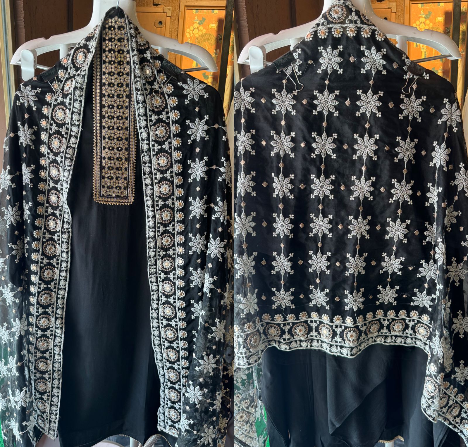 Pure Georgette unstitched Shirt with beautiful sequence work neck patti